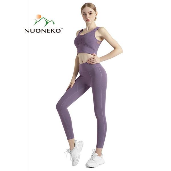 

yoga outfit nuoneko summer women set two piece suit gym clothes sports bra seamless leggings running fitness woman tracksuits nt028