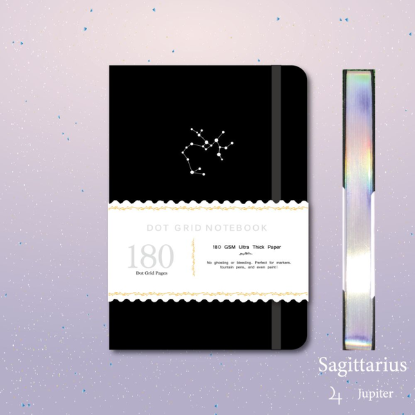 

notepads a5 zodiac sagittarius dot grid notebook dotted journal 180gsm bamboo thick paper 160 pages 5*5mm dots - box gift, Purple;pink