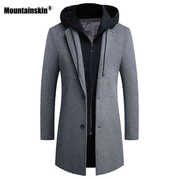 

mountain men's hooded winter autumn mens long windproof wool coat casual thick slim fit et male sa951, Black