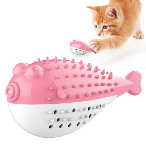 

cat toys eco-friendly simulation fish shape toothbrush anti-bite pet chew pink