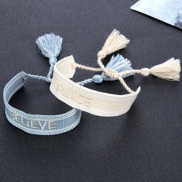 Женская девушка плетеный кисточкой браслет BOHO стиль вышивка буквы браслеты для подарочной партии мода ювелирные изделия аксессуары
