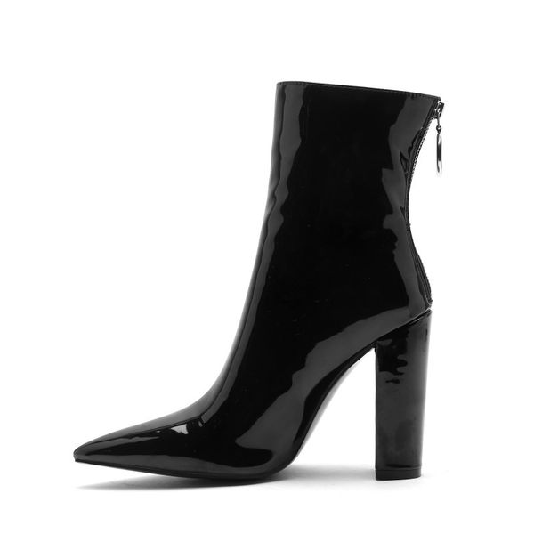 

boots ol'handcrafted woman winter ankle high-square stilettos pointed toe-to-toe beautiful black shiny party shoes i size 4-13 2h10