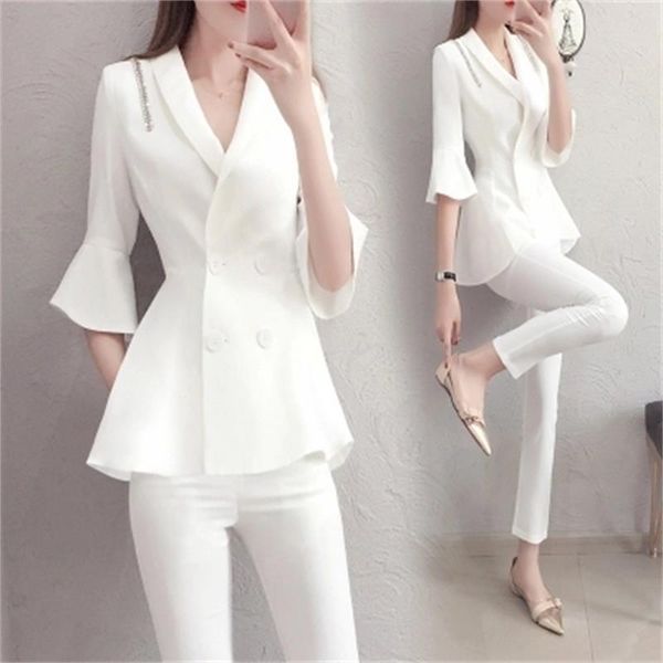 

suit size professional fashion spring female ladies white slim small summer two-piece women women's two piece pants