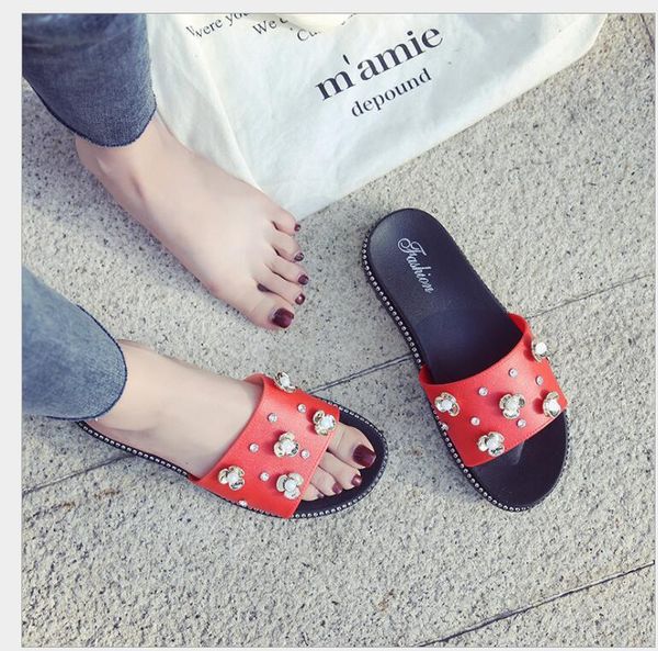 

slippers 2021 summer recreational belt drill, thick bottom slipper women slip outside wear beach shoes indoor cool, Black