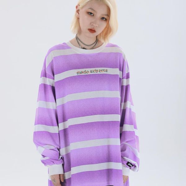 

women's t-shirt vintage retro stripe purple long sleeve t shirts oversized casual clothes sloth streetwear 2021 fall fashion women clot, White