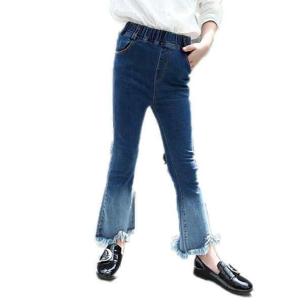 

children clothing baby girl jeans pant kids denim pants girls legging gradient bell-bottoms, Blue