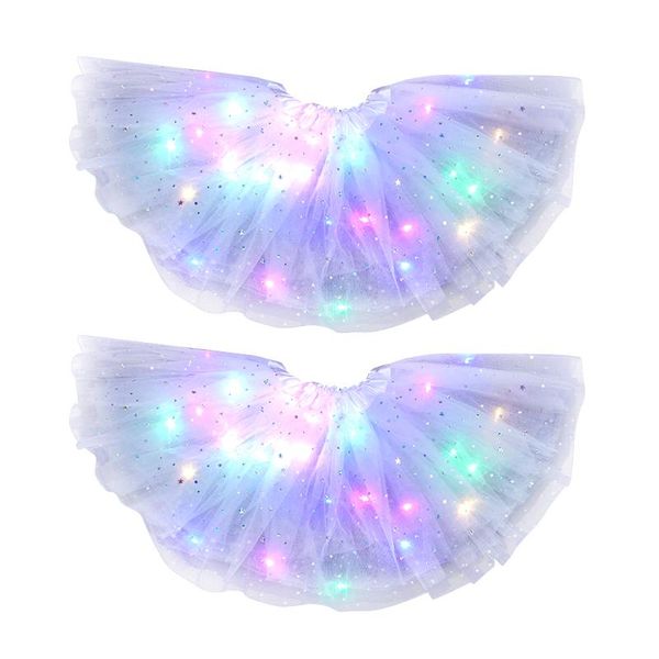 

party decoration 2pcs girls tutu skirt multilayer tulle dancing cosplay fluffy 2-7t underskirt ballet petticoat princess led light up