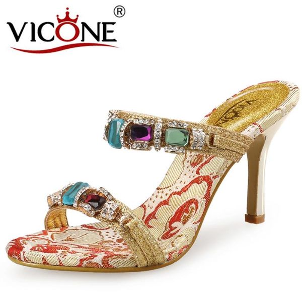 

dress shoes vicone women summer crystal ethnic casual thin heels v10010, Black