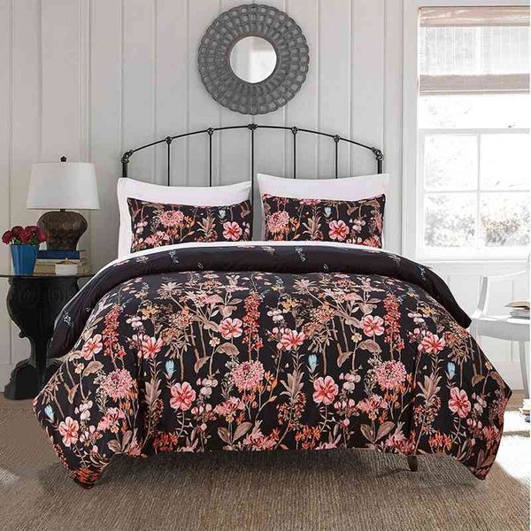

floral print on black duvet cover us  king twin size vibrant bright coloful boho bedding set soft breathable microfiber