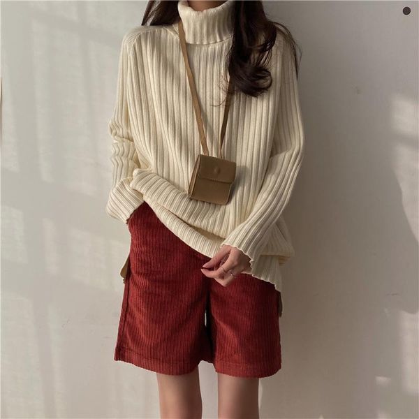 

women's sweaters real s korean style lazy turtleneck mid-length, White;black