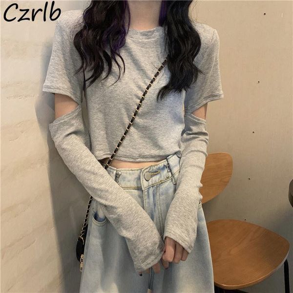 

women's t-shirt long sleeve t-shirts women design crop students korean style fashion streetwear solid tees y2k aesthetic clothes, White