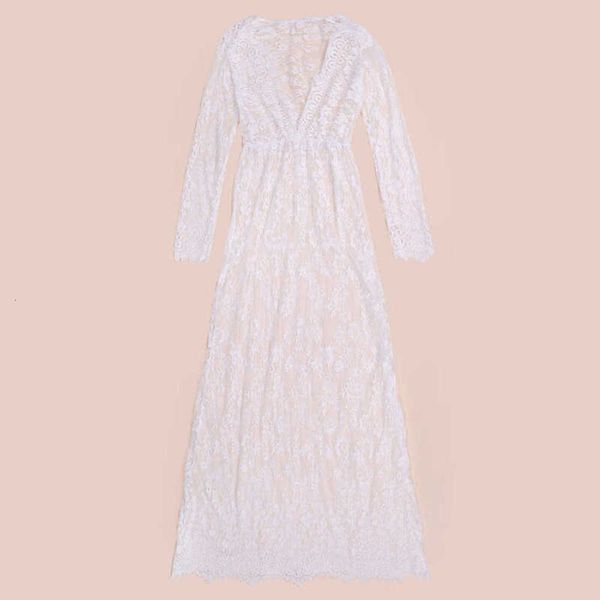 

white deep v-neck long sleeve lace perspective tight tailed dress, Black;gray