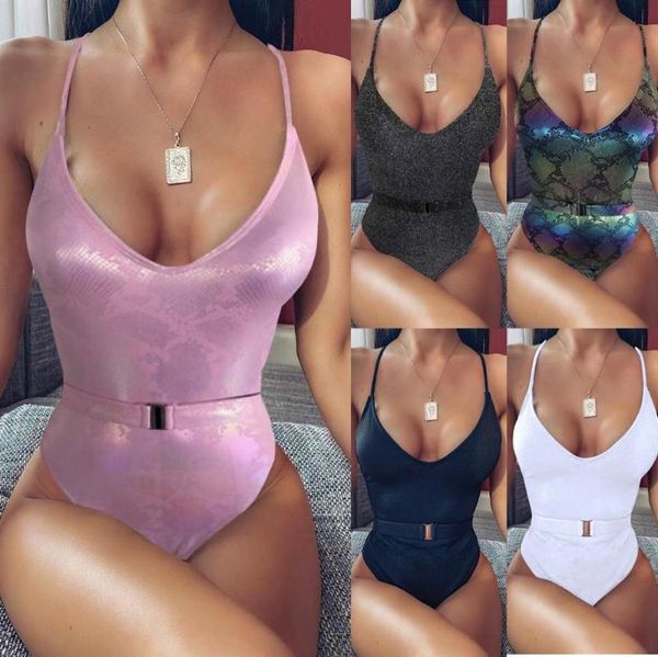 

women solid bikinis bandage one piece backless swimsuit europe and america female bathing suits bodysuit beach wear one-piece