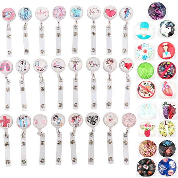 

5pcs/set key buckle new design silicone retractable hospital nurse badge holder reel cute cartoon id card holder keychains, Slivery;golden