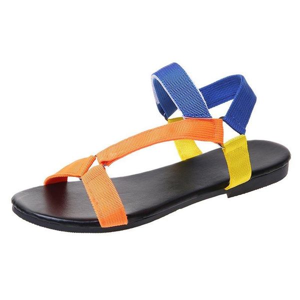 

sandals woman shoes 2021 the round head comfortable casual pu all-match flat outdoor summer plus size shallow, Black