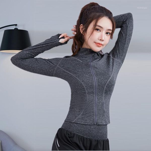 

yoga outfit women sports shirt gym crop running jackets zipper slim stand collar fitness workout jogging sportswear sweatshirts