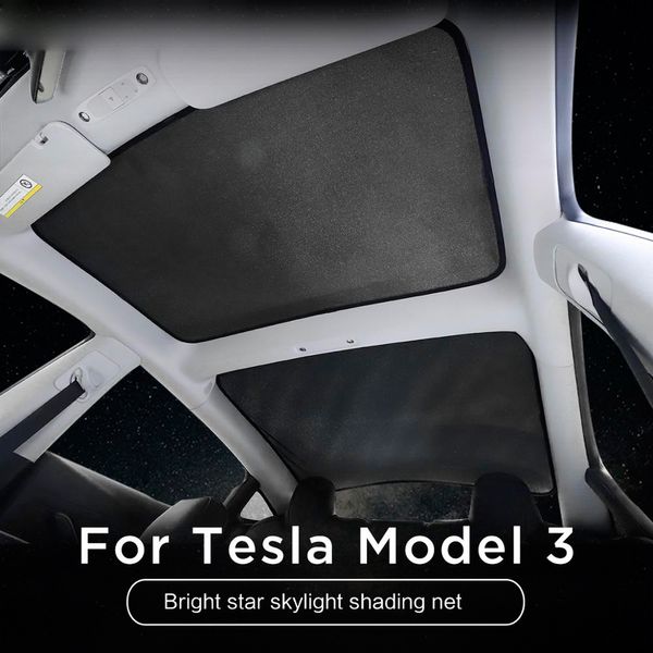 Sonnenschutz im Sternenhimmel-Stil für Tesla Model 3, glitzerndes Glasdach-Sonnenschutz, Auto-Oberlicht-Rollo, Schattierungsnetz, funktionelles Zubehör, Sonnenschutz vorne und hinten