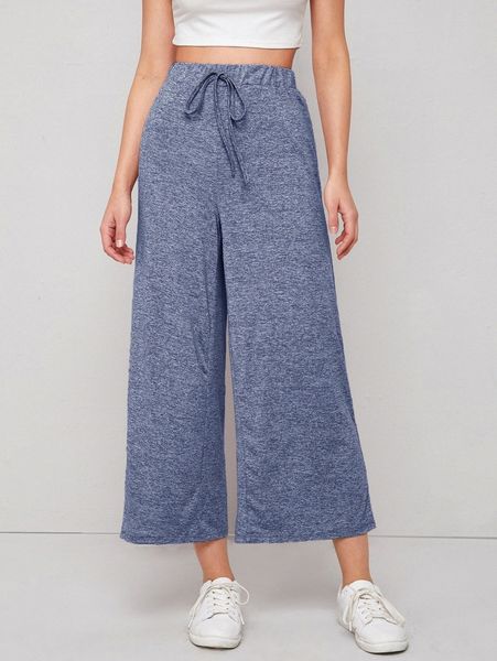 

knot waist wide leg pants 33s5#, Black;white