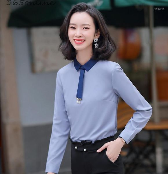 

novelty grey long sleeve blouses and shirts for women business work wear fashion styles blouse ladies casual female clothes women's &, White
