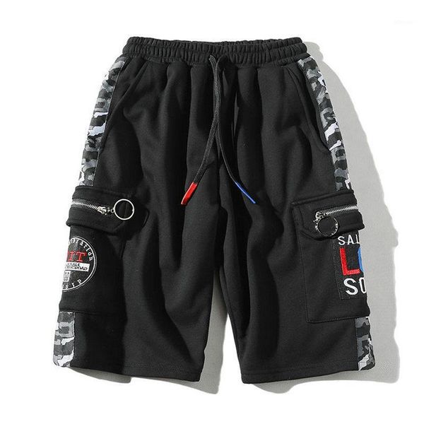 

men's shorts casual summer men 2021 streetwear camouflage patchwork mens side-pocket bermuda beach homme, White;black