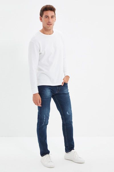 

men's jeans trendyol male slim fit harrow destroylu tmnaw22je0507, Blue
