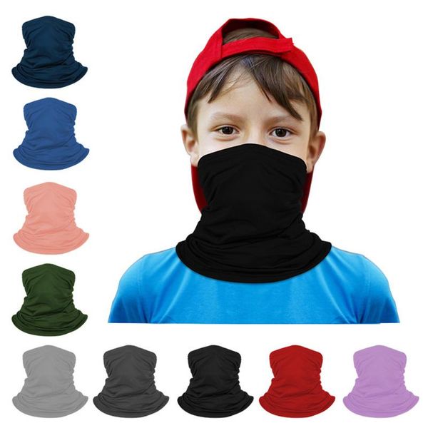 

kids face mask solid color neck gaiter tube bandana scarf children outdoor cycling ski skateboard balaclava headwear mascarilla caps & masks, Black