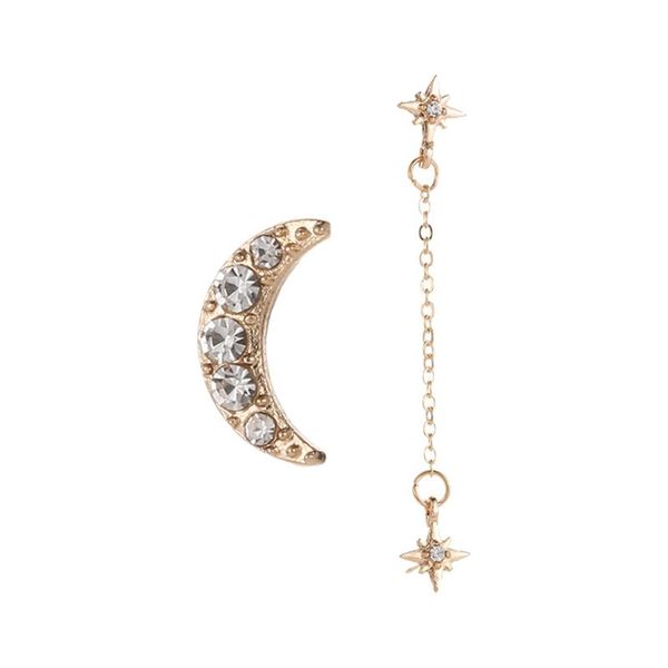 

stud fashion crystal moon star cuff earring chain dainty tiny rhinestone studs gold accessories for women and girls, Golden;silver