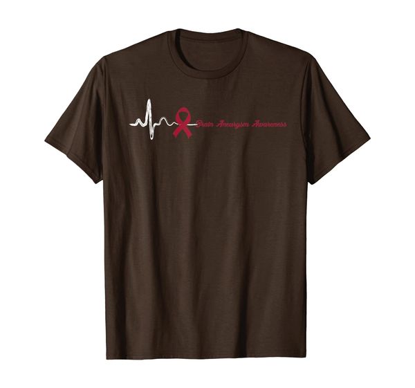 

heart beat burgundy ribbon brain aneurysm awareness t-shirt, White;black