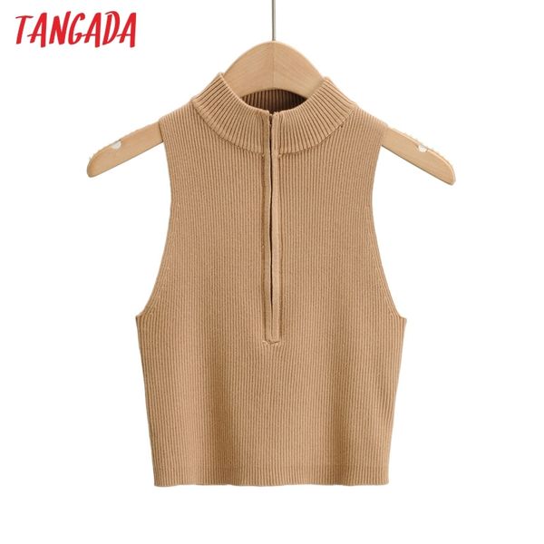 

women solid zipper crop knit tank sleeveless backless female 4p02 210416, White;black