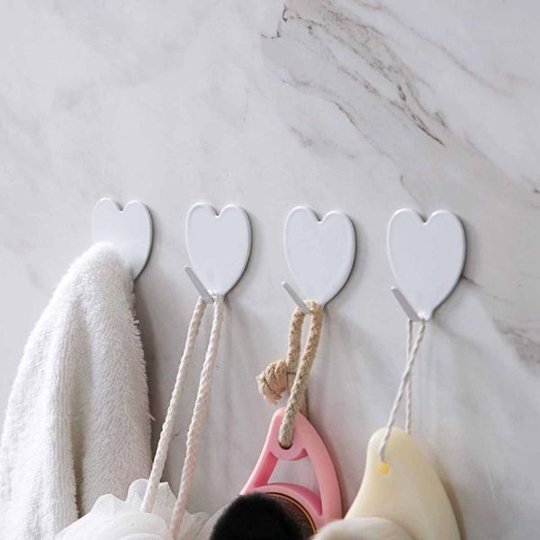 

hooks & rails 10pcs love heart metal self adhesive kitchen bathroom clothing coat hanger hook wall bag keys sticky holder
