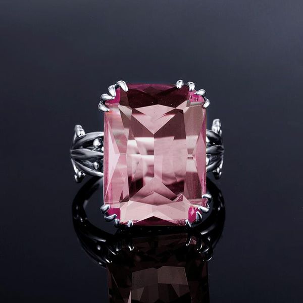 

cluster rings fine jewelry real s925 sterling silver trendy vintage square pink crystal ring 925 for women, Golden;silver