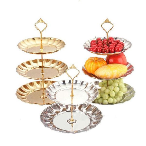 

other bakeware 2 & 3 tier circle round silver gold metal party birthday wedding cupcake cake stand rack pan for cakes display decoration