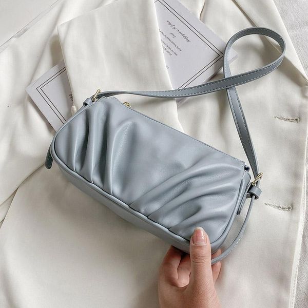 

evening bags folds small pu leather women handbag and purses tends shoulder baguette underarm bag 2021 luxury designer blue green