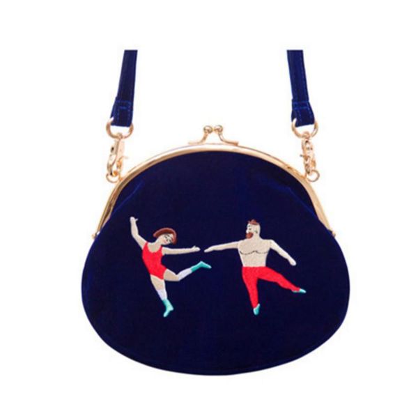 

evening bags velvet bag women vintage embroidery messenger in semi-circle round shape original designed