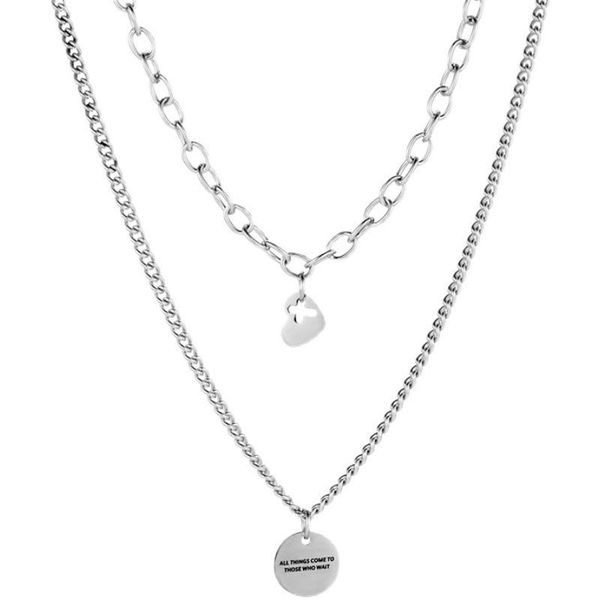 

pendant necklaces potcet stainless steel double heart round brand titanium necklace geometric fashion hip hop party jewelry, Silver