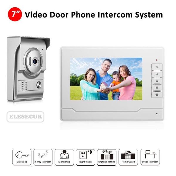 

wired video intercom doorbell door phone system 700tvl camera and 7" lcd color screen monitor indoor unlcok phones