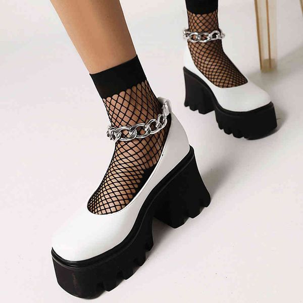 

sandals female fashion punk spring platform chunky heel ankle strap pumps women design street gothic shoes woman, Black