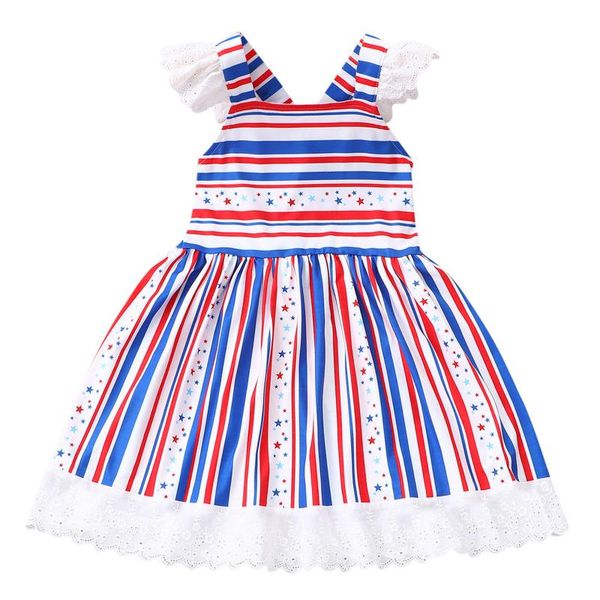 

girl's dresses independence day summer baby girls dress toddler infant kid sleeve stripe star 4th-of-july princess dress#30, Red;yellow
