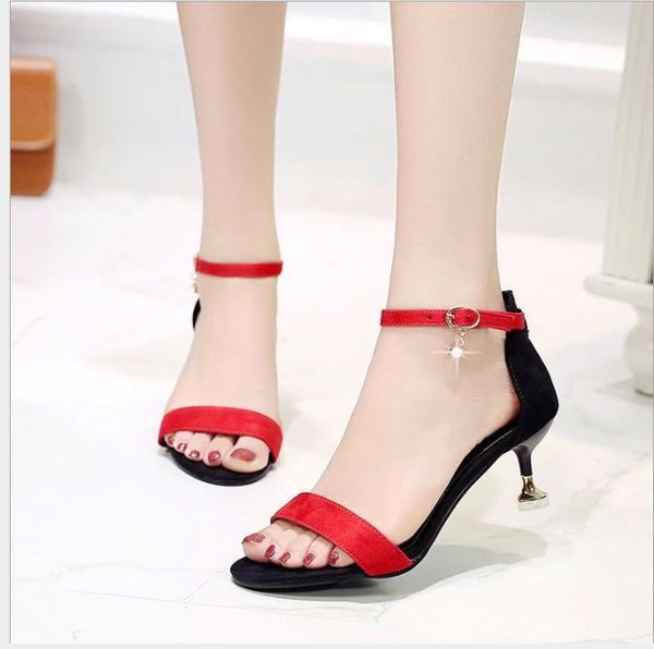 

dress shoes korean women's sandals high-heeled with a button buckle wild sexy, Black