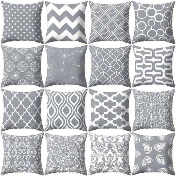 

pillow case modern nodic style geometric gray pillows polyester grey plaids stripe cushion covers decorative sofa throw