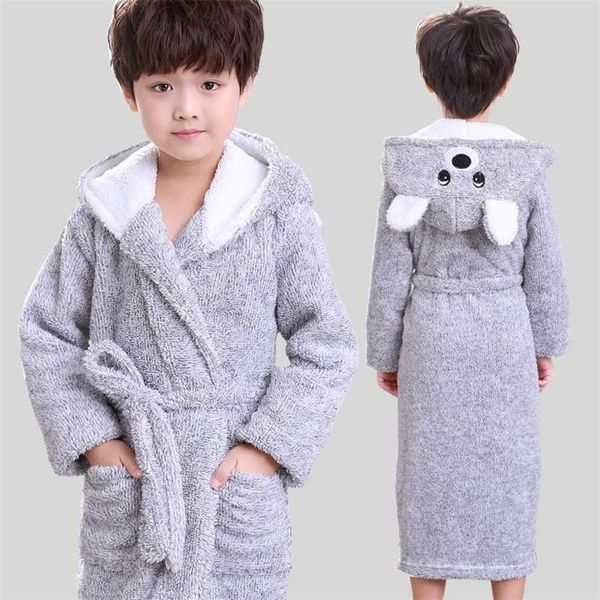 

winter big boys bath robe children hooded flannel pajamas thicken lengthen bathrobes for teenage boy casual cartoon 211130, Blue;red
