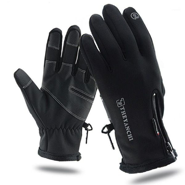 

cycling gloves touch screen winter warm motorcycle bicycle waterproof windproof anti-slip pu leather outdoor sport elastic cuff1, Black