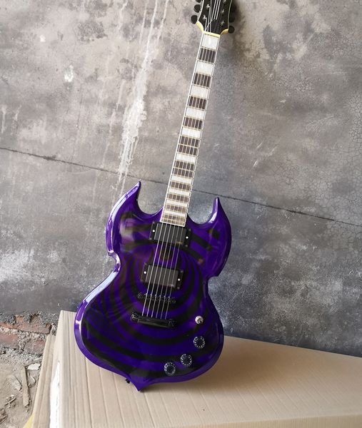 

6 strings purple unusual shaped electric guitar with rosewood fretboard