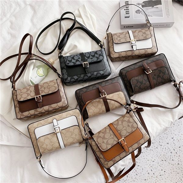 

luxury design handbag 2021 summer new fashion one shoulder women's simple texture lock portable letter belt small square bag