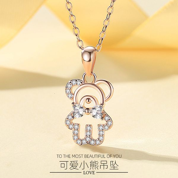 

jewelry highly quality women party wedding lovers giftsterling silver s925 cute bear pendant necklace with design sense of clavicle chain
