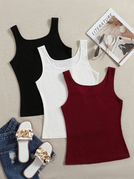 

plus 3pcs rib-knit tank 37ct#, Black