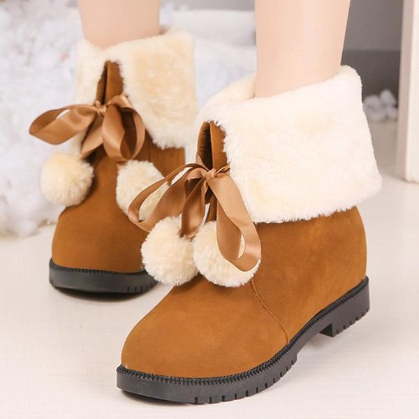

boots warm fur plush insole winter for women's lace-up ankle bare square heel casual short tube warmer hiking snow, Black