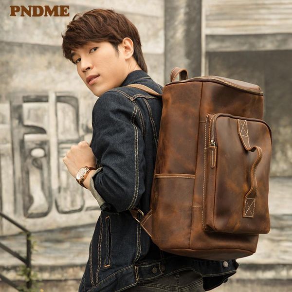

vintage designer natural men large-capacity backpack casual genuine leather outdoor travel big bagpack