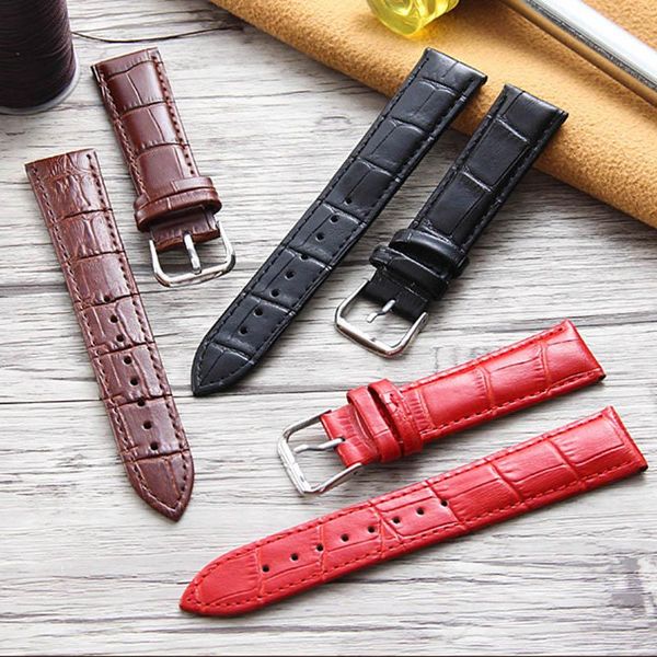 

watch bands pin buckle band bamboo partern watchband 12mm 14mm 16mm 18mm 20mm 22mm 24mm leather strap, Black;brown