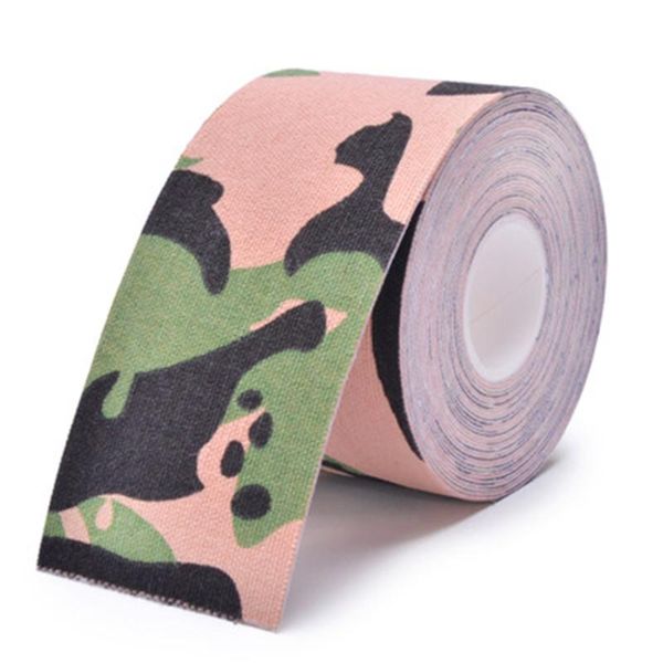 

5m *2.5cm camouflage kinesiology tape fitness sports athletic muscle recovery gym tennis running protector elbow & knee pads, Black;gray